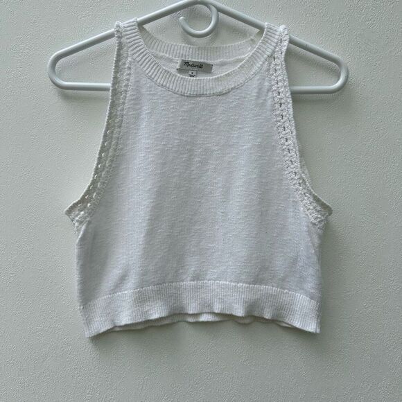 Madewell Knit Tank Top Women’s Medium White Sleeveless Sweater Vest Cropped - Picture 1 of 5